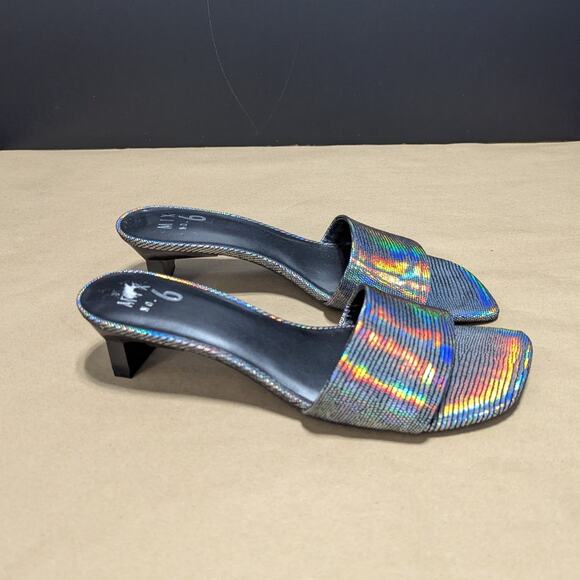 Mix No. 6 Marcia Square Toe Sandals Mini Heel Pumps Silver Metallic Going Out - Picture 2 of 6